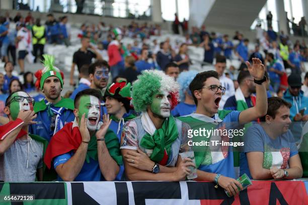 Italy fans look on during the UEFA EURO 2016 quarter final match between Germany and Italy at Stade Matmut Atlantique on July 2, 2016 in Bordeaux,...