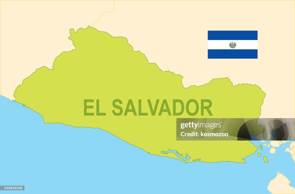 Flat map of El Salvador with flag