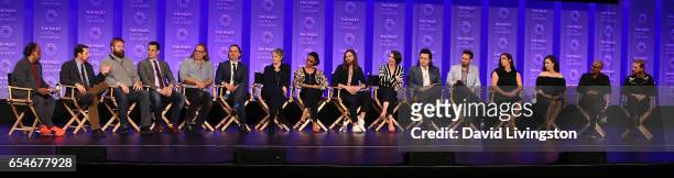 Moderator Greg Braxton, executive producers Scott M. Gimple, Robert Kirkman, David Alpert, and Greg Nicotero and actors Andrew Lincoln, Melissa...
