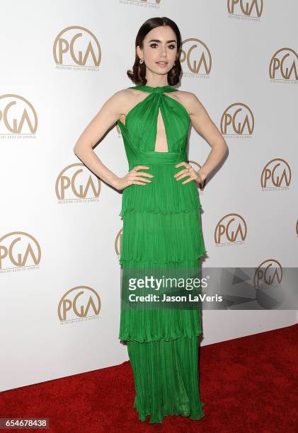 Actress Lily Collins attends the 28th annual Producers Guild Awards at The Beverly Hilton Hotel on January 28, 2017 in Beverly Hills, California.