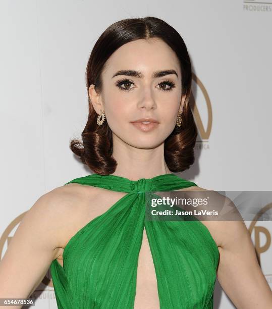 Actress Lily Collins attends the 28th annual Producers Guild Awards at The Beverly Hilton Hotel on January 28, 2017 in Beverly Hills, California.