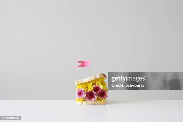 flower filled sandwich with  flag - comida flores fotografías e imágenes de stock