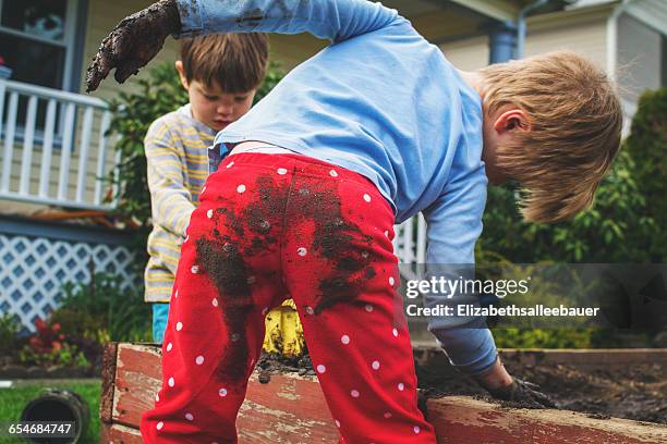 two boys covered in mud gardening - people covered in mud stock pictures, royalty-free photos & images