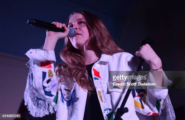 Singer Maggie Rogers performs onstage at St. Davids Historic Sanctuary on March 17, 2017 in Austin, Texas.