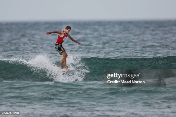 Blake Michael surfing in the log final during 2017 Salt Circus on March 18, 2017 in Mount Maunganui, New Zealand.