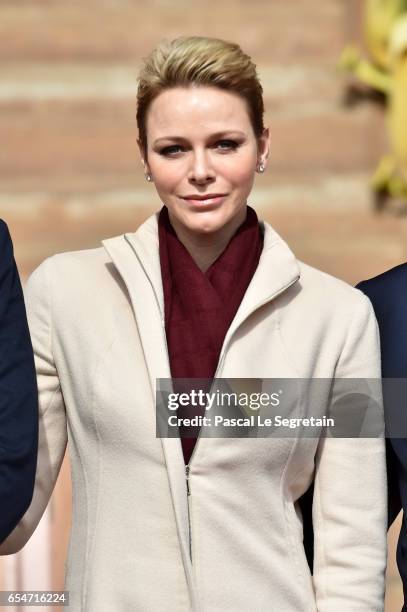 Princess Charlene of Monaco attends the Sainte Devote Rugby Tournament on March 18, 2017 in Monte-Carlo, Monaco.