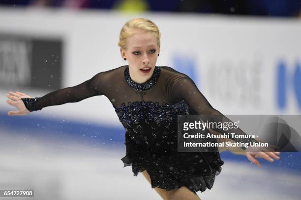 Bradie Tennell of the USA competes in the Junior Ladies Free Skating during the 4th day of the World Junior Figure Skating Championships at Taipei...
