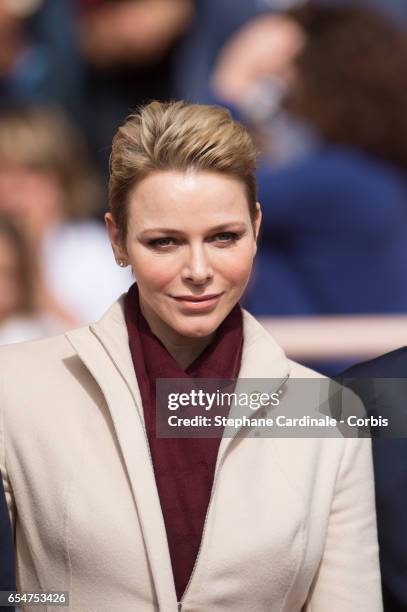 Princess Charlene of Monaco attends the Sainte Devote Rugby Tournament on March 18, 2017 in Monte-Carlo, Monaco.