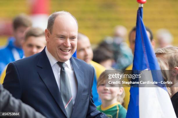 Prince Albert II of Monaco attends the Sainte Devote Rugby Tournament on March 18, 2017 in Monte-Carlo, Monaco.