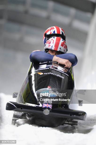 Bruce Tasker and Toby Olubi of Great Britain compete in the 2-man Bobsleigh during the BMW IBSF World Cup Bob & Skeleton PyeongChang Presented by JIN...