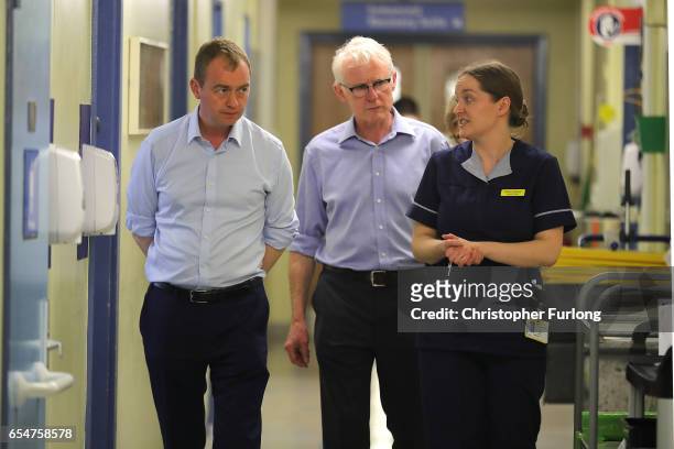 Liberal Democrats party leader, Tim Farron and Shadow Health Secretary Norman Lamb talk to Deputy Sister Allison Sawyer during a visit to York...