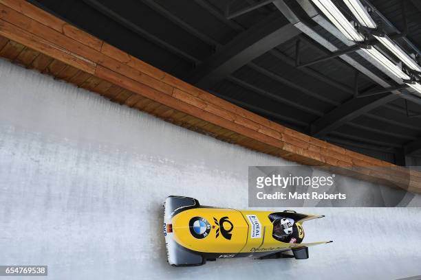 Christin Senkel and Ann-Christin Strack of Germany compete in the Women's Bobsleigh during the BMW IBSF World Cup Bob & Skeleton PyeongChang...