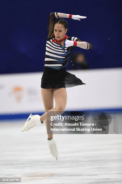 Stanislava Konstantinova of Russia competes in the Junior Ladies Free Skating during the 4th day of the World Junior Figure Skating Championships at...