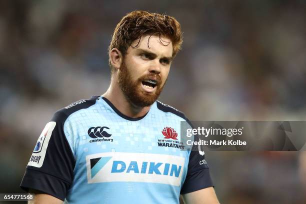 Andrew Kellaway of the Waratahs watches on during the round four Super Rugby match between the Waratahs and the Brumbies at Allianz Stadium on March...