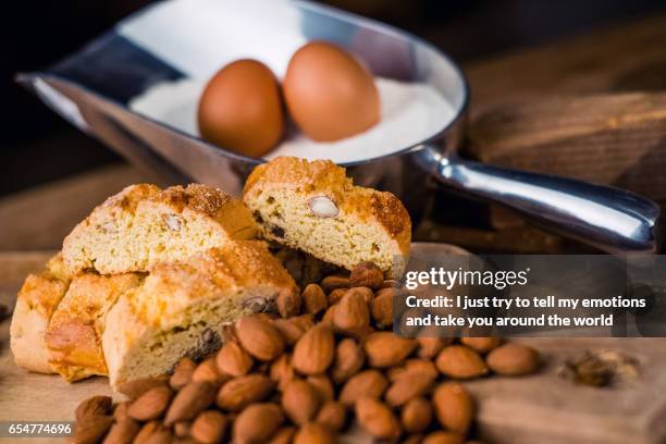 sweet biscuits cantuccini with almonds - biscotti stock pictures, royalty-free photos & images