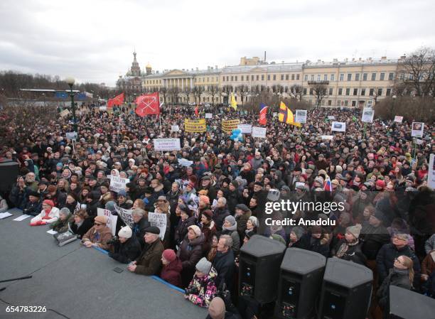 Thousands of peoples stage a demonstration to protest against the transfer of St. Isaac`s Cathedral to the Russian Orthodox Church on the Mars field...