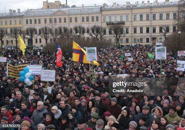 Thousands of peoples stage a demonstration to protest against the transfer of St. Isaac`s Cathedral to the Russian Orthodox Church on the Mars field...