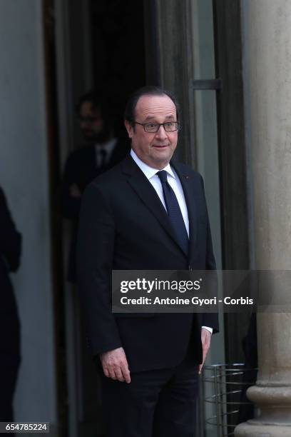 Prince William, Duke of Cambridge and Catherine, Duchess of Cambridge attend a meeting with French President François Hollande at the Elysee Palace...