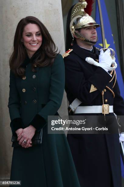 Prince William, Duke of Cambridge and Catherine, Duchess of Cambridge attend a meeting with French President François Hollande at the Elysee Palace...