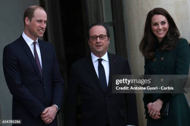 Prince William, Duke of Cambridge and Catherine, Duchess of Cambridge attend a meeting with French President François Hollande at the Elysee Palace...