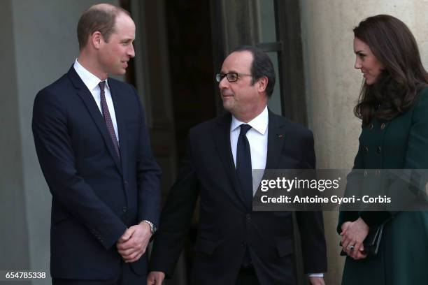 Prince William, Duke of Cambridge and Catherine, Duchess of Cambridge attend a meeting with French President François Hollande at the Elysee Palace...