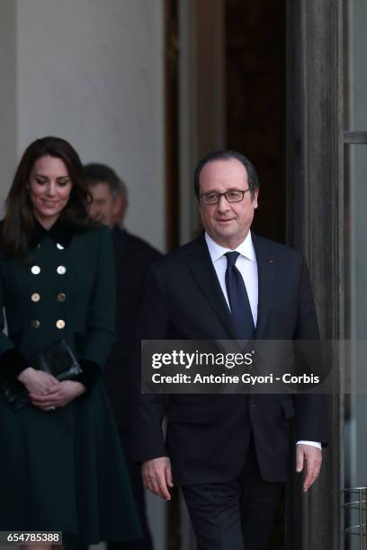 Prince William, Duke of Cambridge and Catherine, Duchess of Cambridge attend a meeting with French President François Hollande at the Elysee Palace...