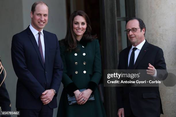 Prince William, Duke of Cambridge and Catherine, Duchess of Cambridge attend a meeting with French President François Hollande at the Elysee Palace...