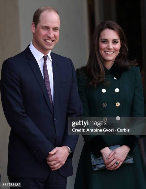 Prince William, Duke of Cambridge and Catherine, Duchess of Cambridge attend a meeting with French President François Hollande at the Elysee Palace...