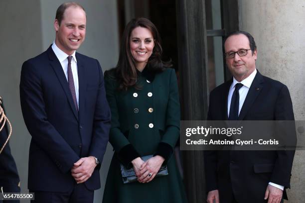 Prince William, Duke of Cambridge and Catherine, Duchess of Cambridge attend a meeting with French President François Hollande at the Elysee Palace...