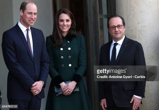 Prince William, Duke of Cambridge and Catherine, Duchess of Cambridge attend a meeting with French President François Hollande at the Elysee Palace...