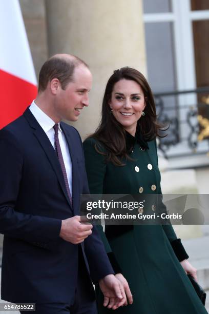 Prince William, Duke of Cambridge and Catherine, Duchess of Cambridge attend a meeting with French President François Hollande at the Elysee Palace...