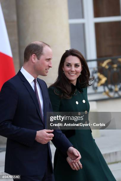 Prince William, Duke of Cambridge and Catherine, Duchess of Cambridge attend a meeting with French President François Hollande at the Elysee Palace...