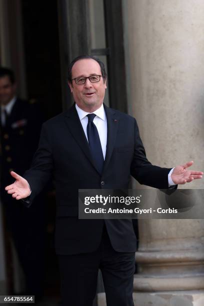 Prince William, Duke of Cambridge and Catherine, Duchess of Cambridge attend a meeting with French President François Hollande at the Elysee Palace...