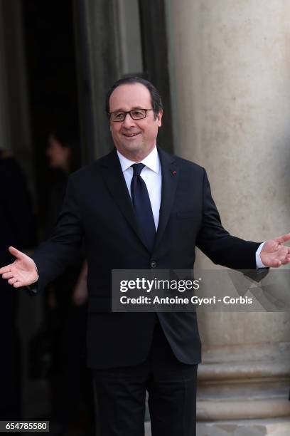 Prince William, Duke of Cambridge and Catherine, Duchess of Cambridge attend a meeting with French President François Hollande at the Elysee Palace...