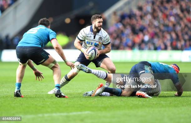 Alex Dunbar of Scotland is seen during the RBS Six Nations Championship match between Scotland and Italy at Murrayfield Stadium on March 18, 2017 in...