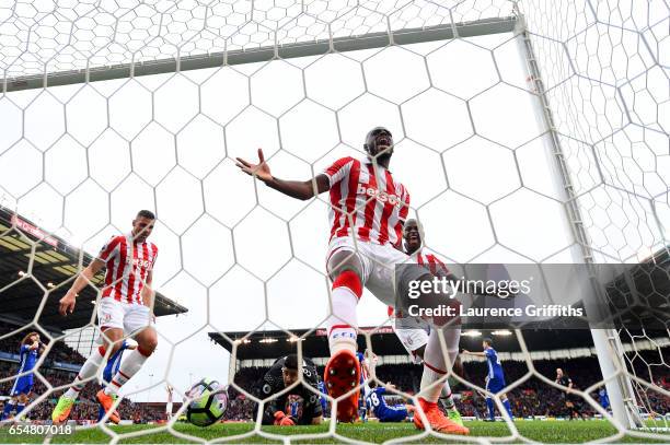 Bruno Martins Indi of Stoke City reacts to having his goal dissallowed during the Premier League match between Stoke City and Chelsea at Bet365...