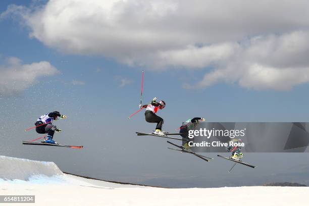 Christoph Wahrstotter of Austria leads Victor Oehling Norberg of Sweden, Bastien Midol of France and Viktor Andersson of Sweden during the Men's Ski...