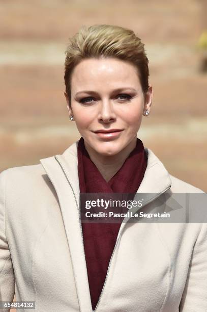 Princess Charlene of Monaco attends the Sainte Devote Rugby Tournament on March 18, 2017 in Monte-Carlo, Monaco.