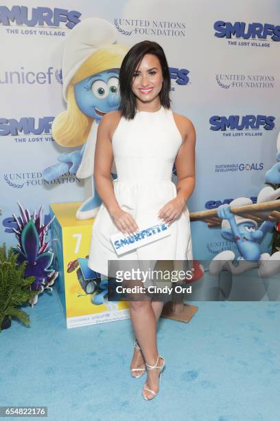Actress and singer Demi Lovato at the United Nations Headquarters celebrating International Day of Happiness in conjunction with SMURFS: THE LOST...