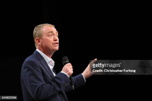 Liberal Democrats party leader Tim Farron takes part in a question and answer session from members on the second day of the Liberal Democrats' spring...