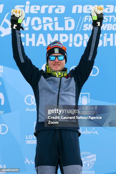 Victor Oehling Norberg of Sweden wins the gold medal during the FIS Freestyle Ski & Snowboard World Championships Ski Cross on March 18, 2017 in...