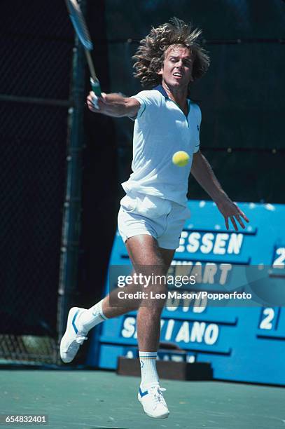 English tennis player John Lloyd pictured in action during competition in the Hawaii Open tennis tournament in Maui in Hawaii, United States in...