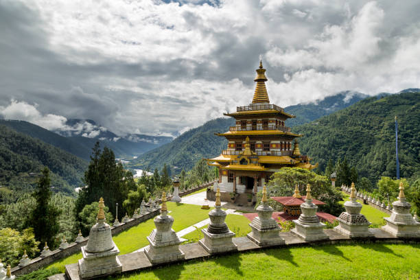 khamsum yulley namgyal chorten - bhutan stock pictures, royalty-free photos & images