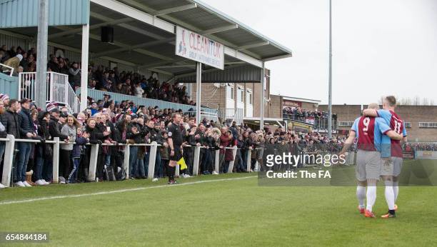 Of South Shields fans celebrate their teams 2nd goal during the South Shields v Coleshill: FA Vase Semi-Final, Second Leg on March 18, 2017 in South...