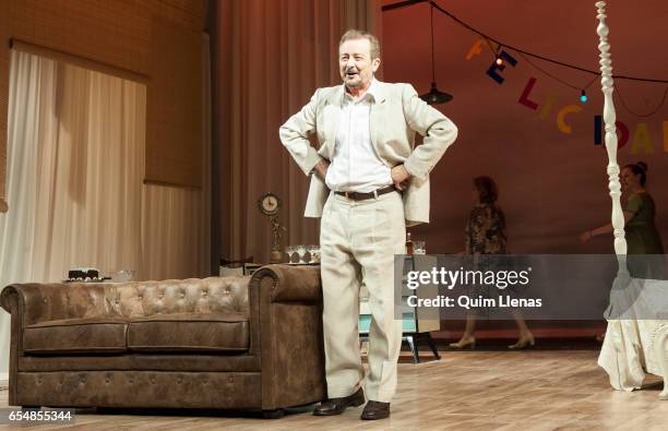 Spanish actor Juan Diego performs during the dress rehearsal of the play 'Una gata sobre un tejado de zinc caliente' by Tennessee Williams on stage...