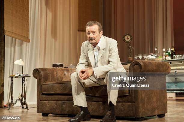 Spanish actor Juan Diego performs during the dress rehearsal of the play 'Una gata sobre un tejado de zinc caliente' by Tennessee Williams on stage...