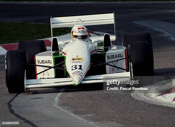 Bertrand Gachot of Belgium drives the Coloni Racing Coloni FC-189B Subaru B12 during pre qualifying for the San Marino Grand Prix on 11 May 1990 at...