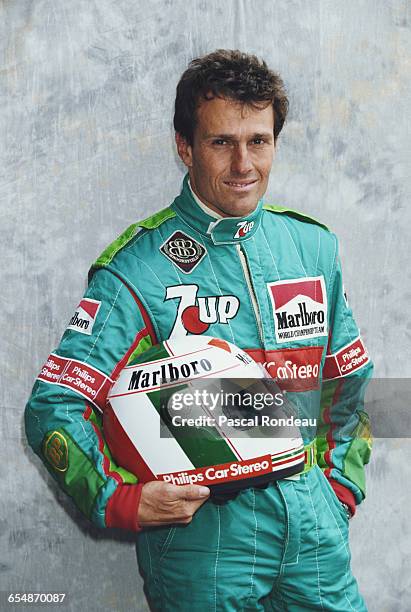 Andrea de Cesaris of Italy, driver of the Team 7UP Jordan Jordan 191 Ford HB4 V8 poses for a portrait during pre season testing on 1 February 1991 at...