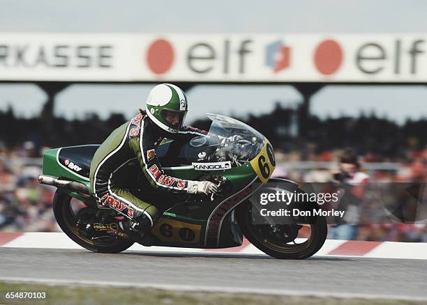 Dennis Ireland of Great Britain rides the Suzuki 500 during the German motorcycle Grand Prix on 6 May 1979 at the Hockenheimring circuit in...