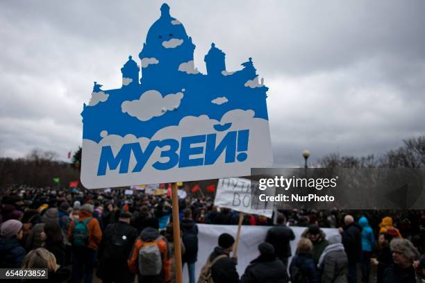 Thousands of peoples stage a demonstration to protest against the transfer of St. Isaac`s Cathedral to the Russian Orthodox Church on the Mars field...